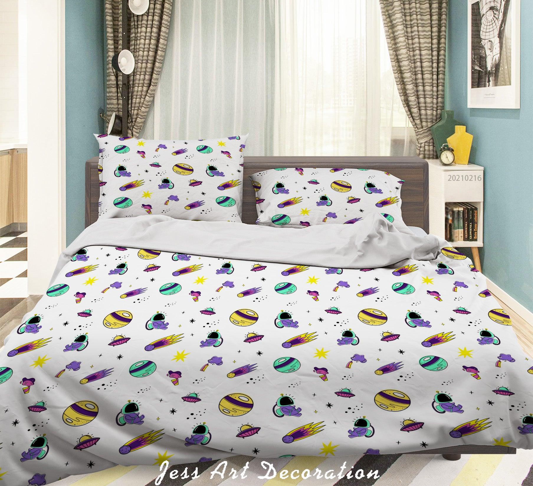3D Hand Drawn Space Astronaut Planet Meteor Quilt Cover Set Bedding Set Duvet Cover Pillowcases 76- Jess Art Decoration