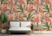3D Tropical Leaves Floral Flamingo Wall Mural Wallpaper GD 995- Jess Art Decoration