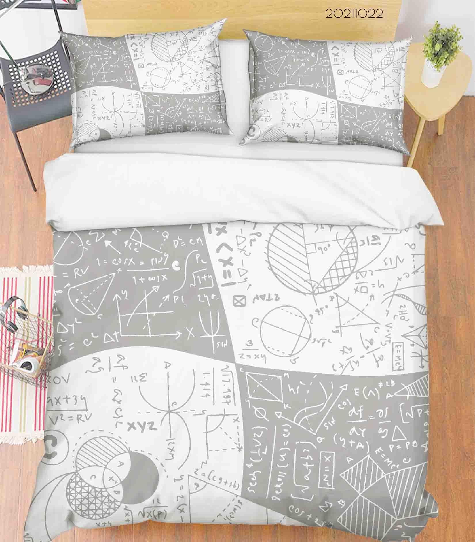 3D Abstract Learning Mathematical Doodle Quilt Cover Set Bedding Set Duvet Cover Pillowcases 57- Jess Art Decoration