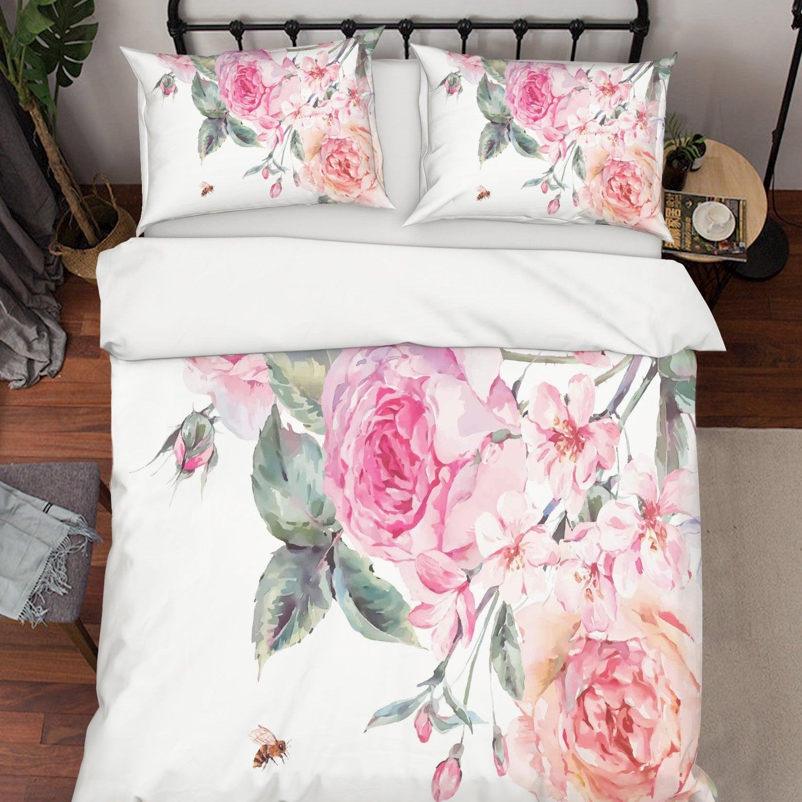 3D Watercolor Pink Rose Quilt Cover Set Bedding Set Pillowcases 13- Jess Art Decoration
