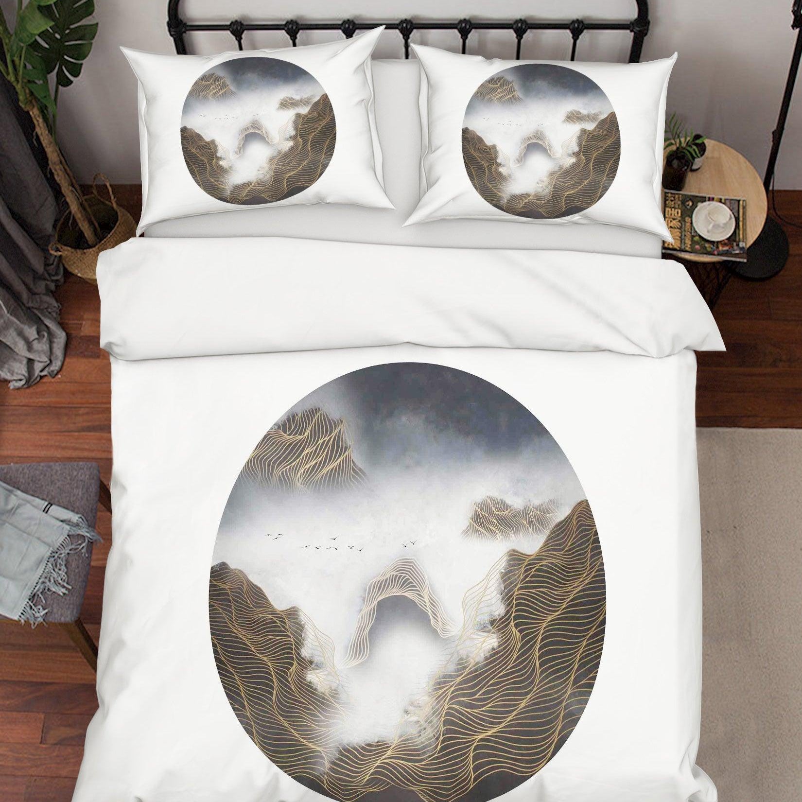 3D White Mountains Circle Quilt Cover Set Bedding Set Pillowcases 110- Jess Art Decoration