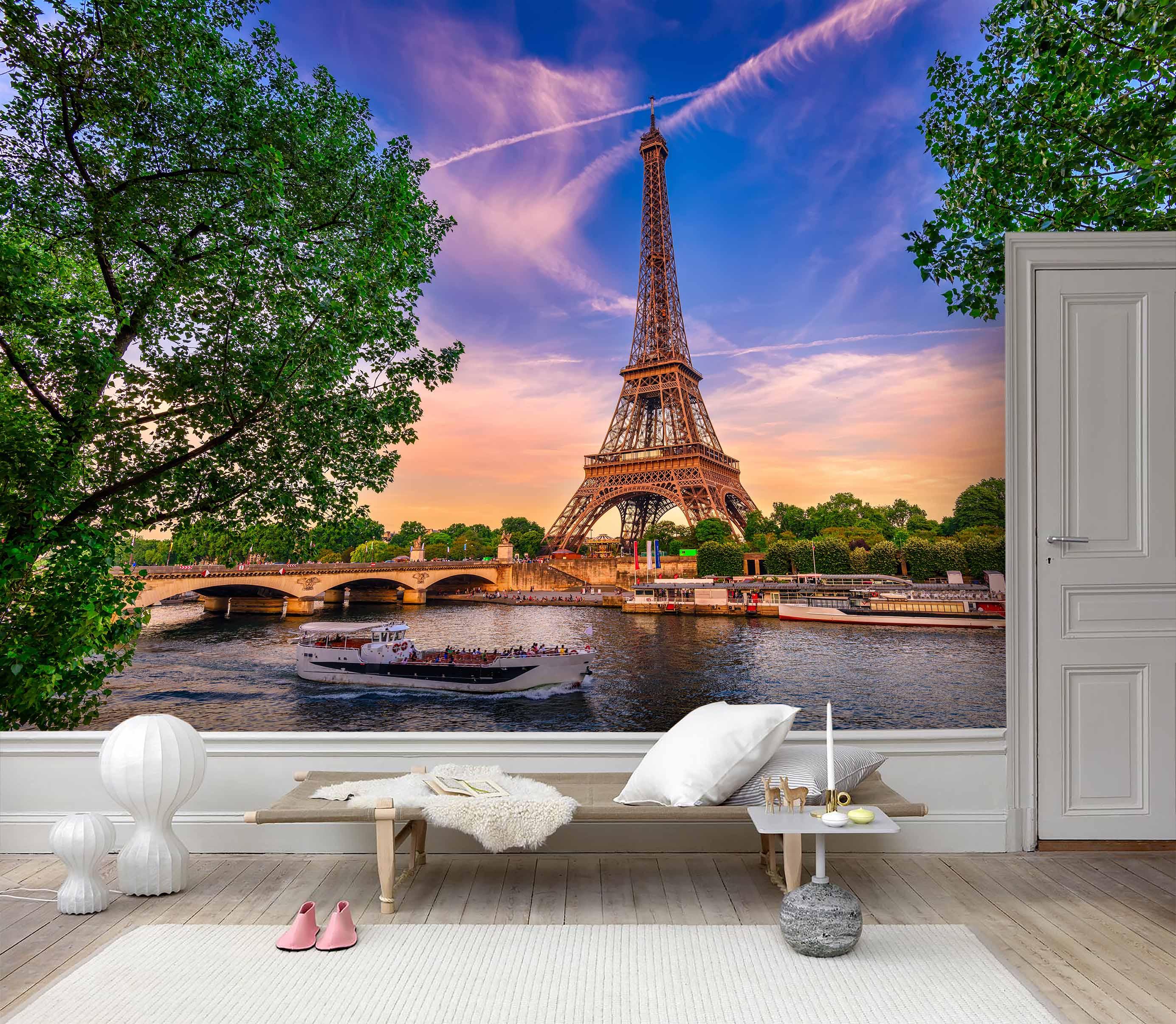 3D Eiffel Tower Canal Wall Mural Wallpaper 39- Jess Art Decoration