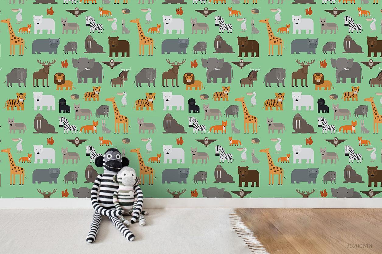 3D Cartoon Animal Green Wall Mural Wallpaper A193 LQH- Jess Art Decoration