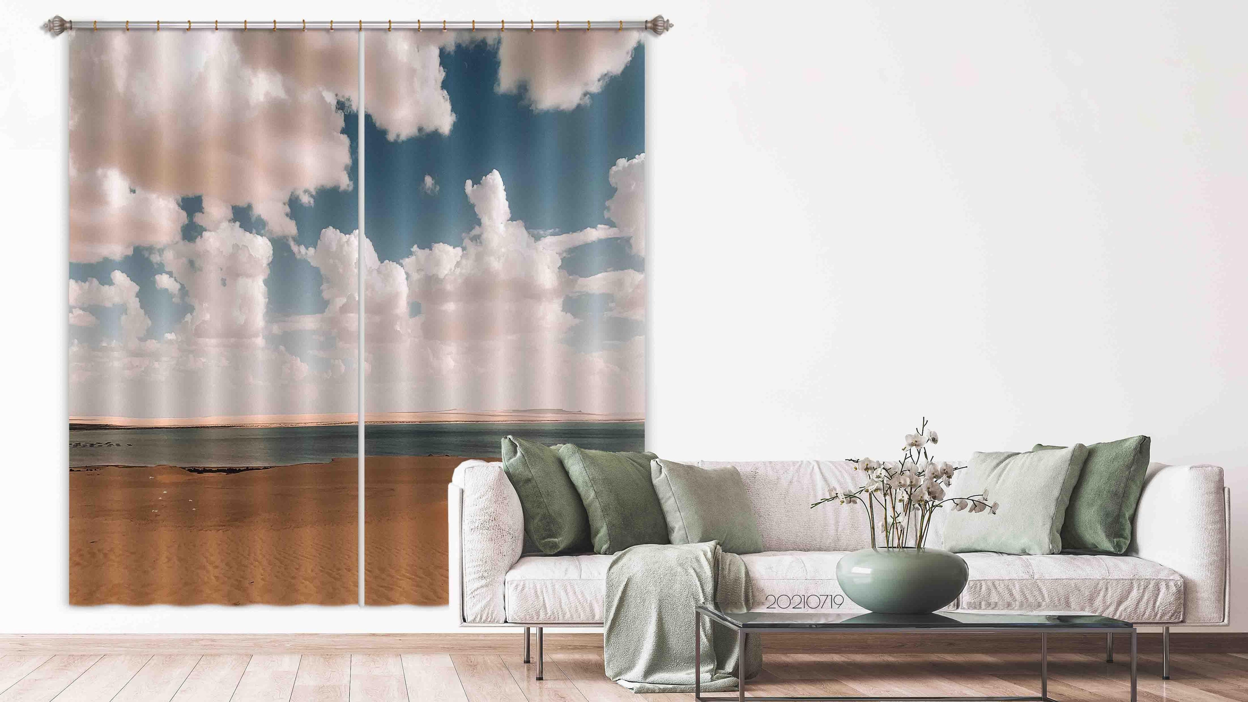 3D Sky Cloud Beach Nature Landscape Curtains and Drapes LQH 106- Jess Art Decoration