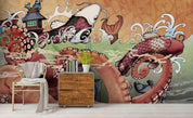 3D Cartoon Graffiti Big Fish Octopus Wall Mural Wallpaper ZY D56- Jess Art Decoration
