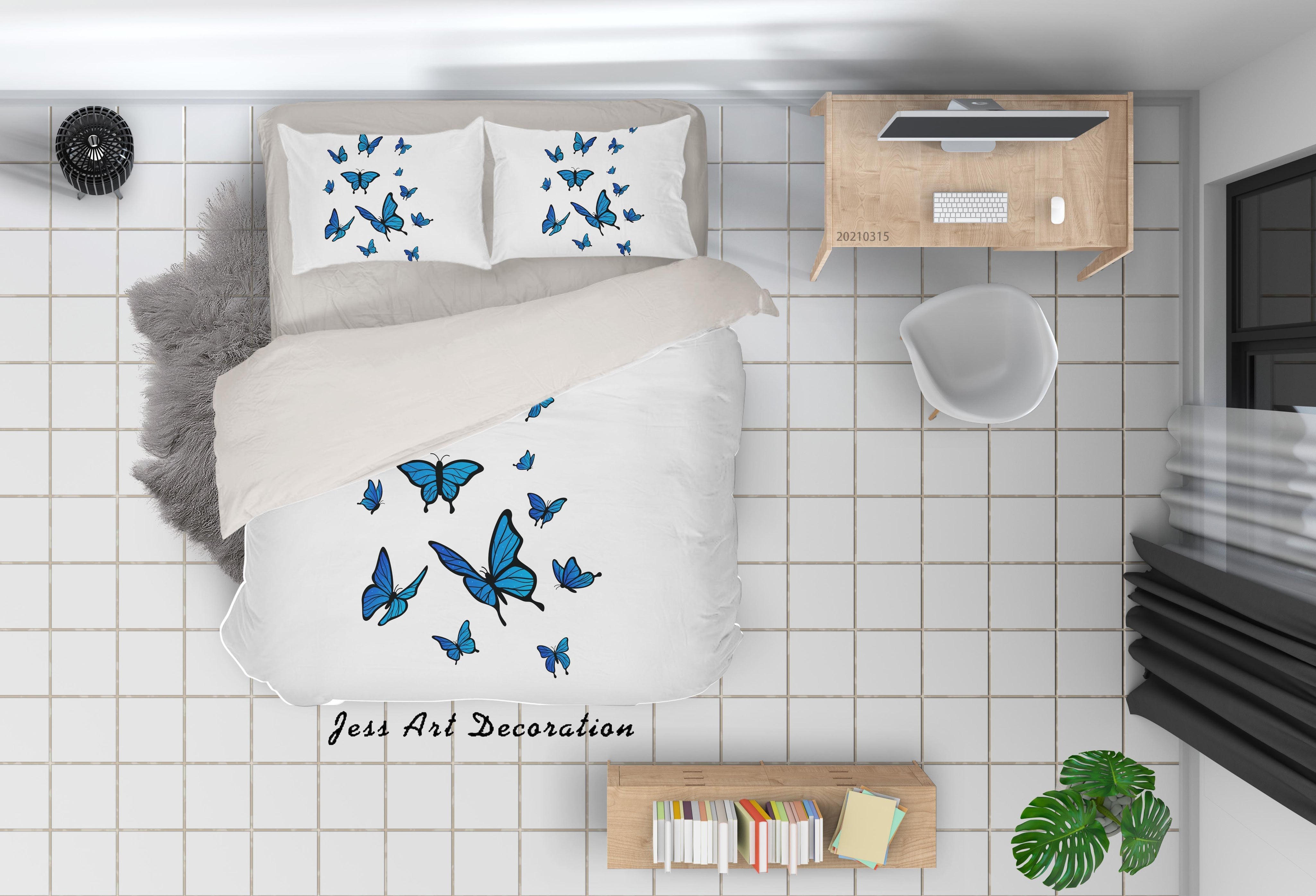 3D Watercolor Animal Blue Butterfly Quilt Cover Set Bedding Set Duvet Cover Pillowcases 66- Jess Art Decoration