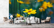 3D Yellow Flowers Green Leaf Wall Mural Wallpaper GD 2426- Jess Art Decoration