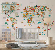 3D Cartoon World Map Animals Wall Mural Wallpaper LQH 19- Jess Art Decoration