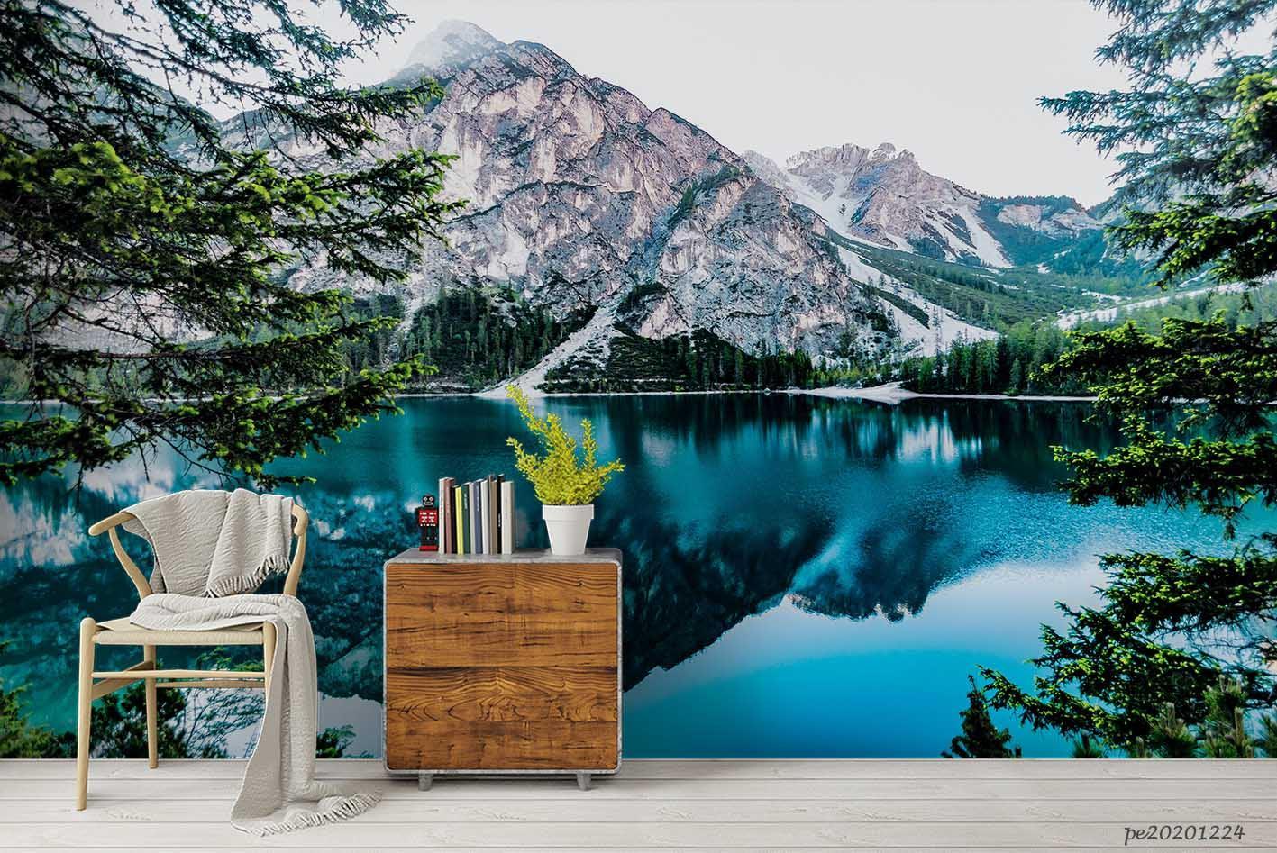 3D Mountain Lake Forest Landscape Wall Mural Wallpaper LQH 648- Jess Art Decoration
