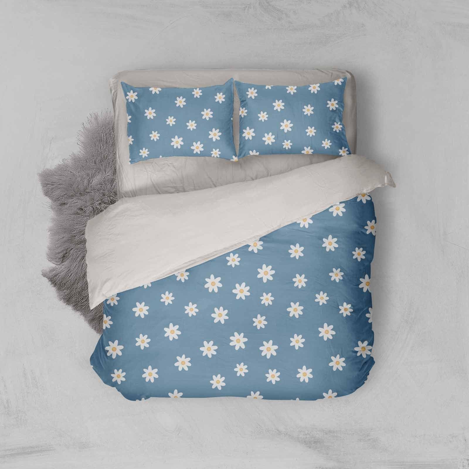 3D White Floral Blue Background Quilt Cover Set Bedding Set Pillowcases 28- Jess Art Decoration