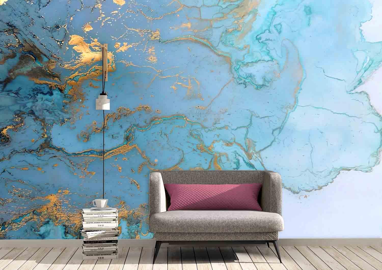 3D Watercolor Blue Marble Texture Wall Mural Wallpaper LQH 107- Jess Art Decoration