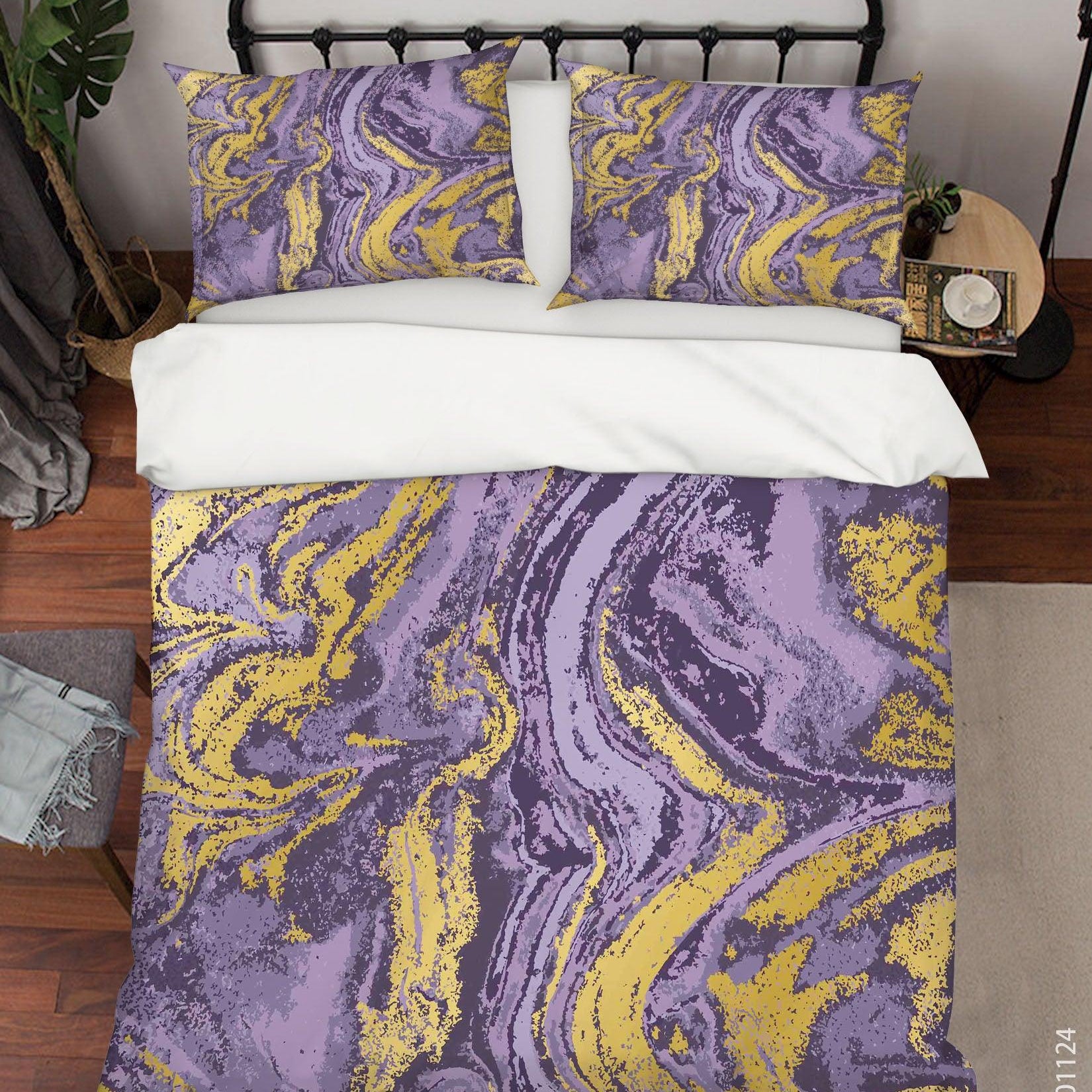 3D Abstract Golden Purple Marbled Quilt Cover Set Bedding Set Duvet Cover Pillowcases LXL- Jess Art Decoration