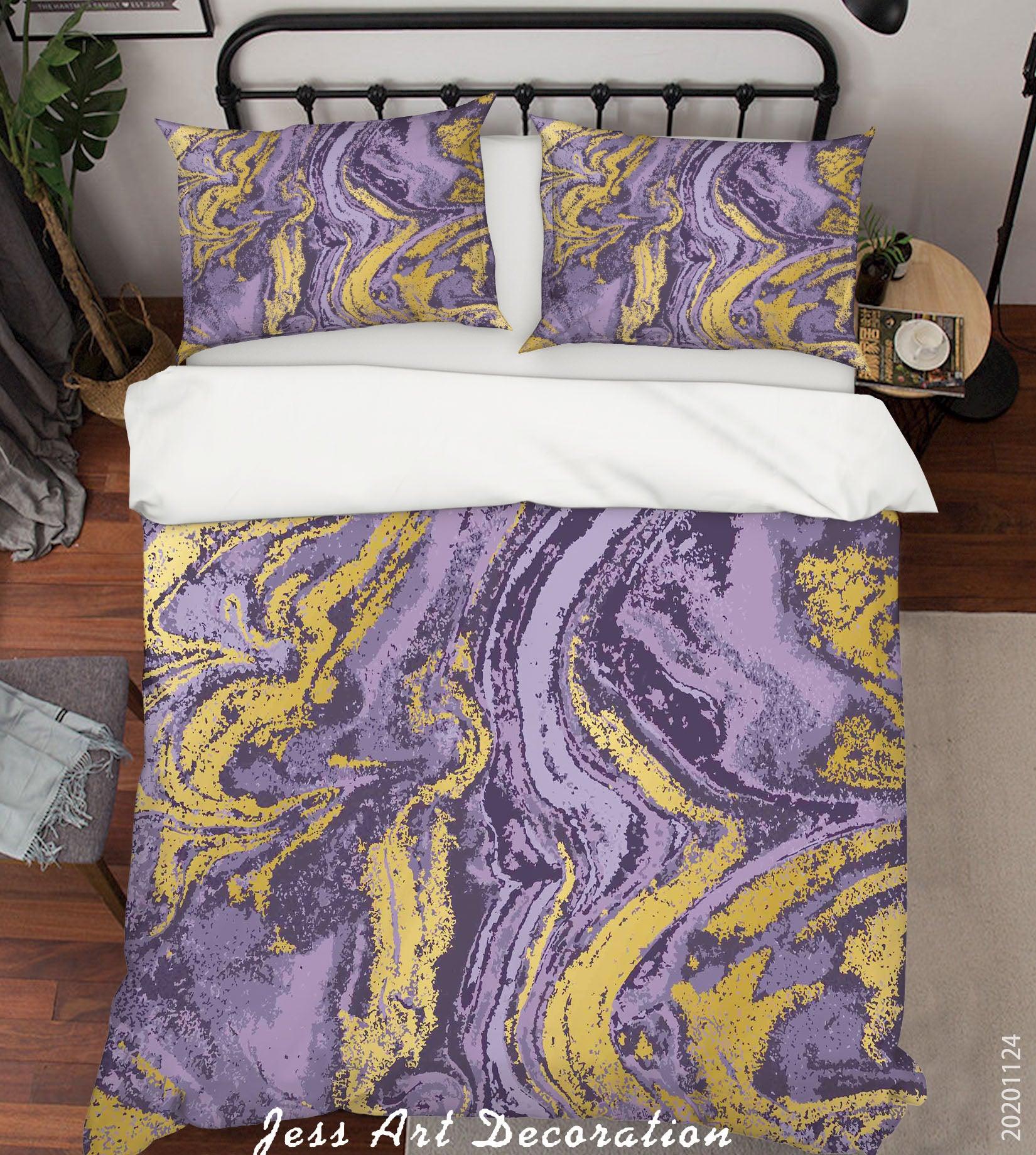 3D Abstract Golden Purple Marbled Quilt Cover Set Bedding Set Duvet Cover Pillowcases LXL- Jess Art Decoration