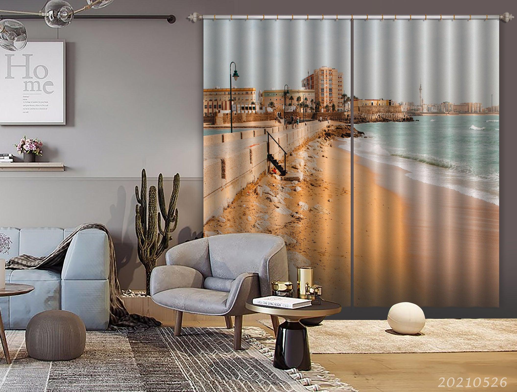 3D City Building Coastal Scenery Curtains and Drapes GD 514- Jess Art Decoration