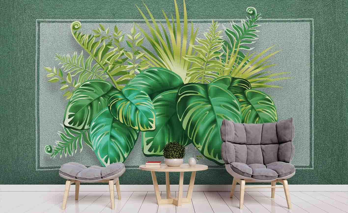 3D Watercolor Green Palm Leaves Wall Mural Wallpaper 89- Jess Art Decoration