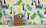 3D Cartoon Green Dinosaur Wall Mural Wallpaper 64- Jess Art Decoration