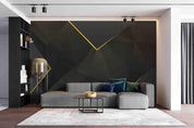 3D Golden Line Black Geometric Wall Mural Wallpaper LXL- Jess Art Decoration
