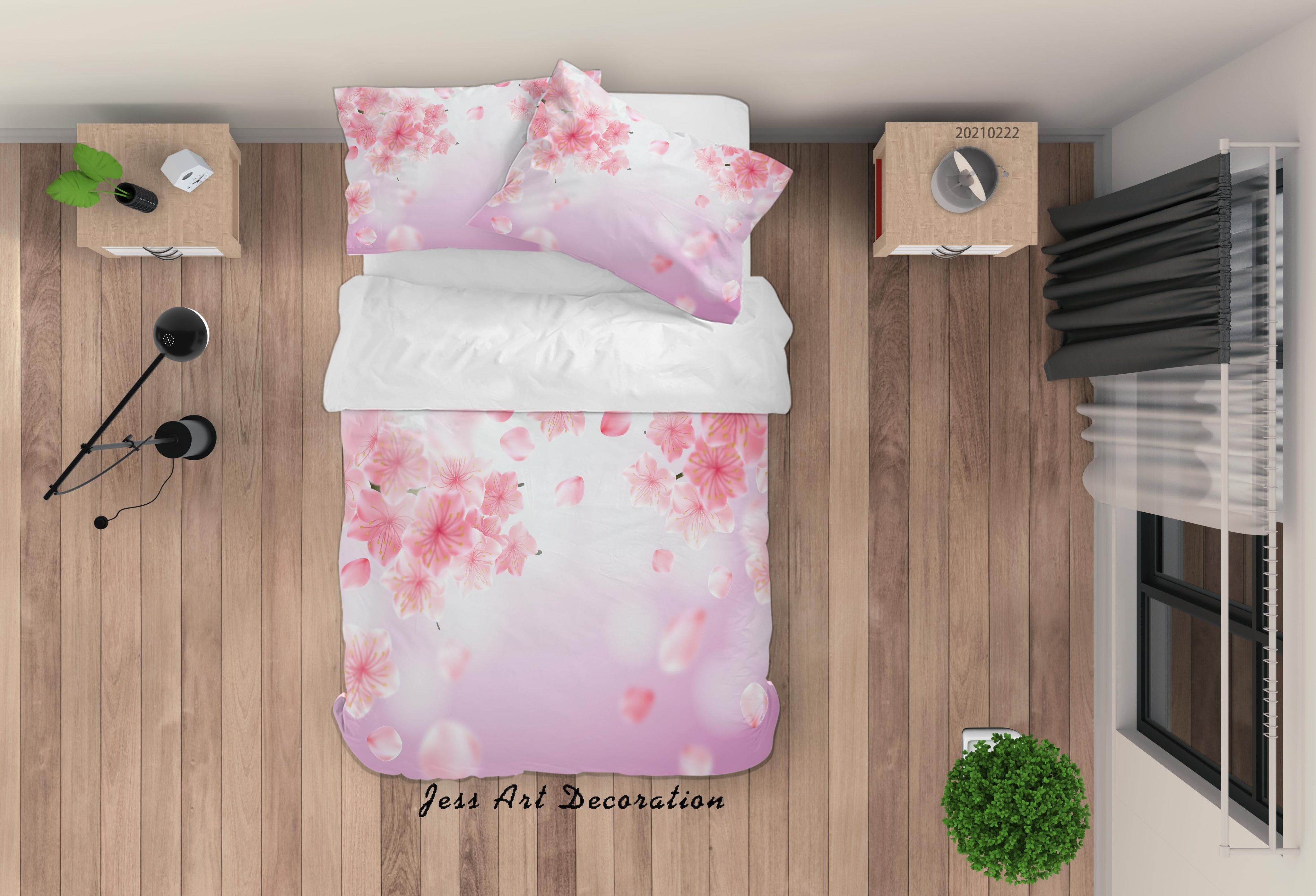 3D Watercolor Pink Floral Quilt Cover Set Bedding Set Duvet Cover Pillowcases 141- Jess Art Decoration