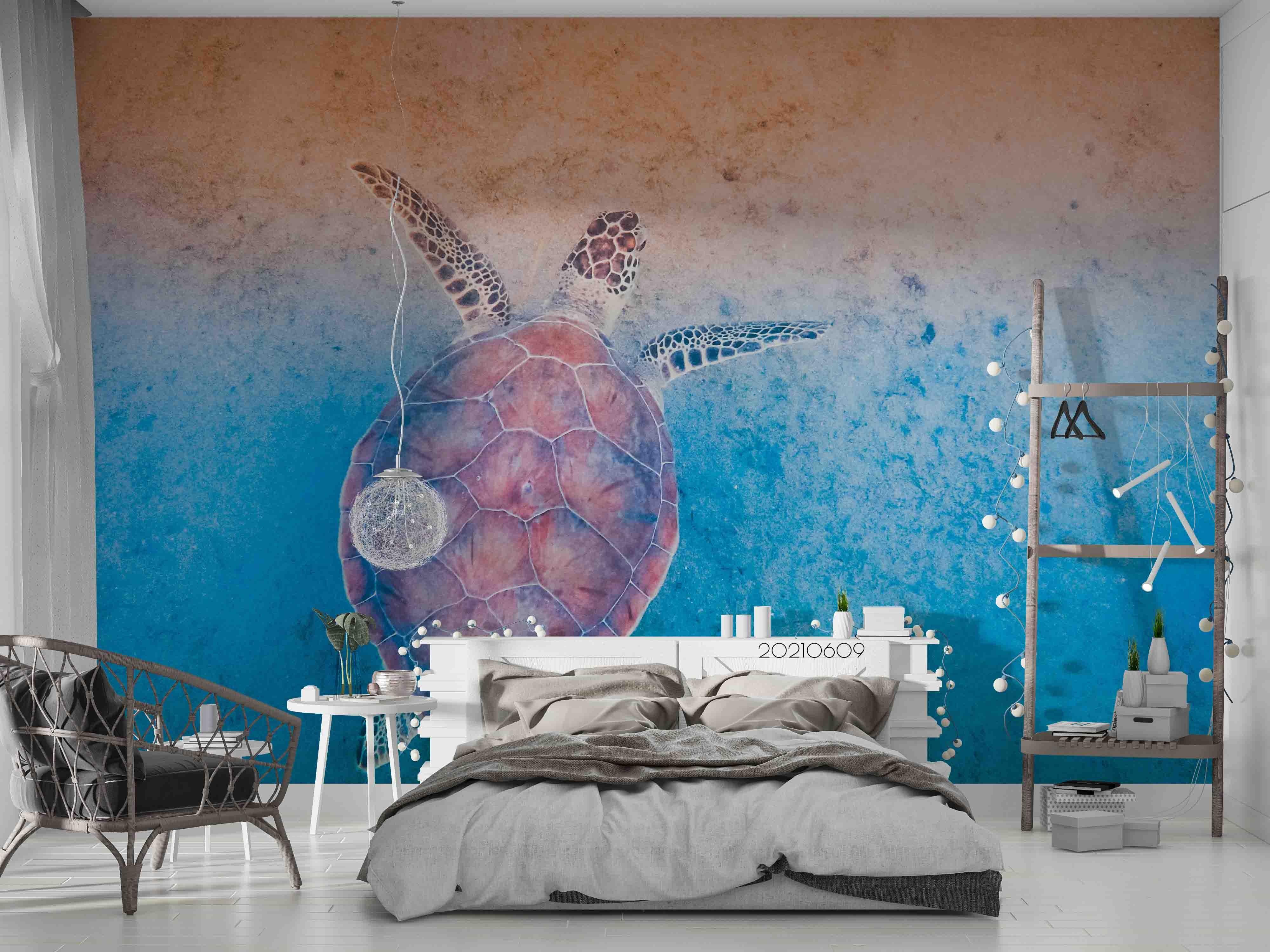 3D Hand-painted Fantasy Ocean Beach Turtle Wall Mural Wallpaper SWW1645- Jess Art Decoration