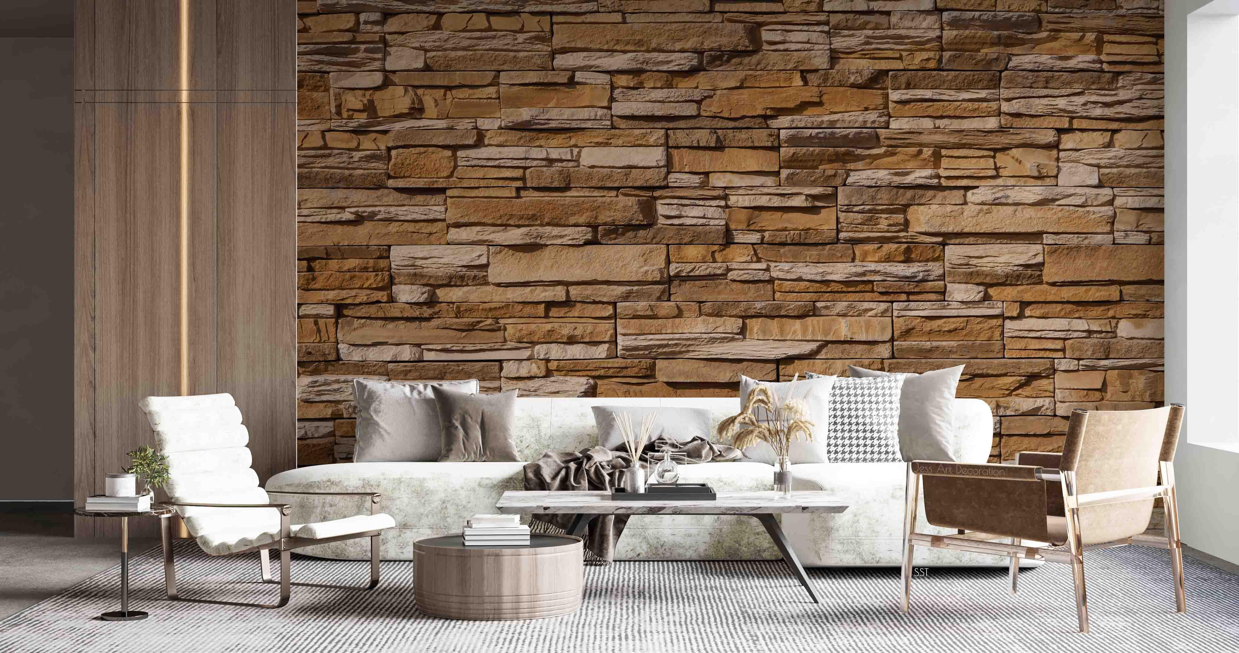 3D Stacked Stone Wall rustic stacked stone texture wall mural wallpaper for living room - view 2