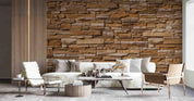 3D Stacked Stone Wall rustic stacked stone texture wall mural wallpaper for living room - view 2