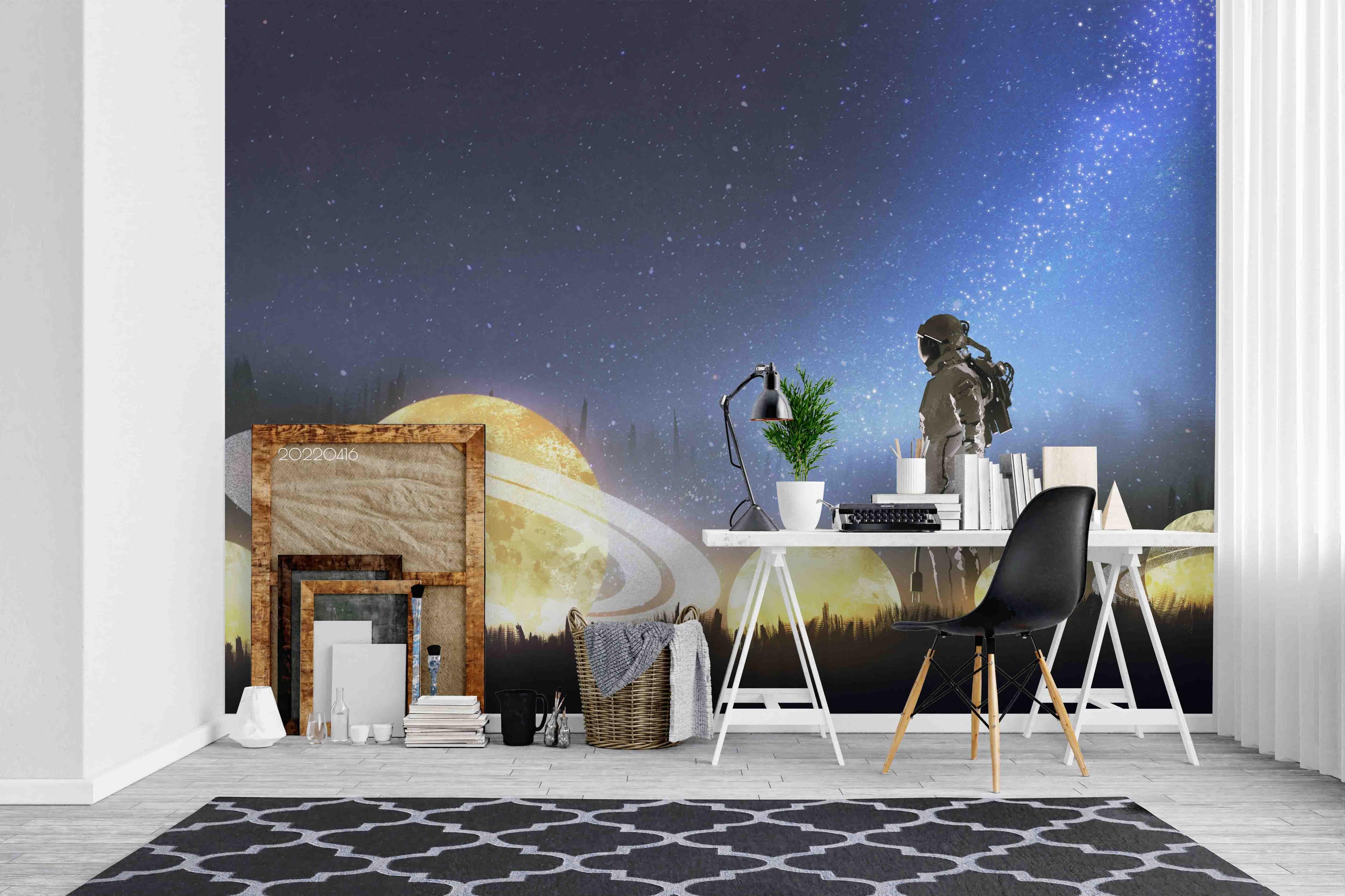 3D Astronaut Stars Planet Grass Artistic Painting Wall Mural Wallpaper GD 4261- Jess Art Decoration