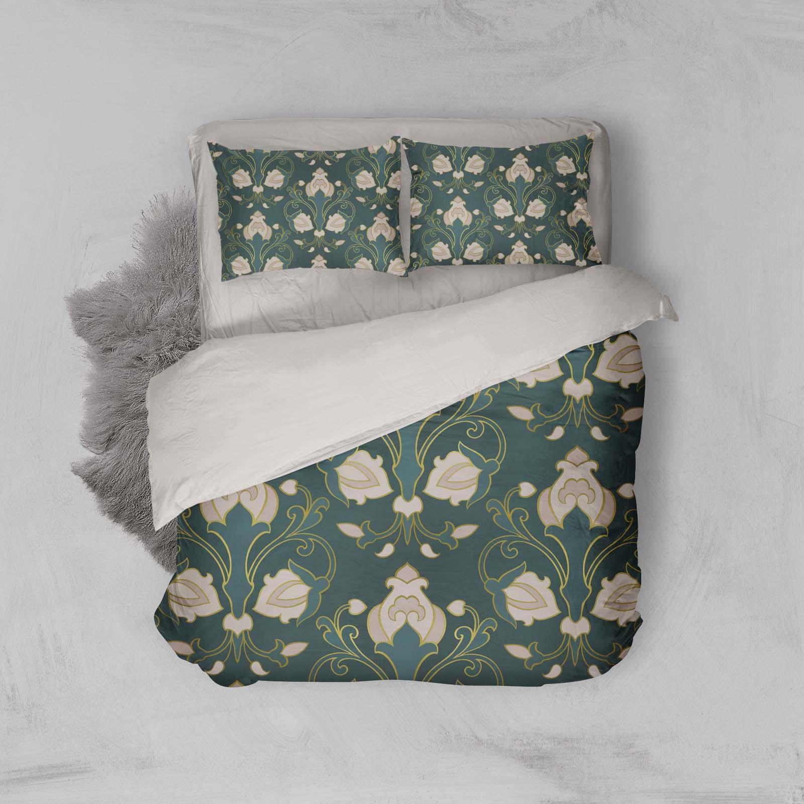 3D Abstract Floral Pattern Dark Green Quilt Cover Set Bedding Set Pillowcases 24- Jess Art Decoration