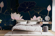 3D Vintage Pink Lotus Leaves Dark Background Wall Mural Wallpaper GD 3534- Jess Art Decoration