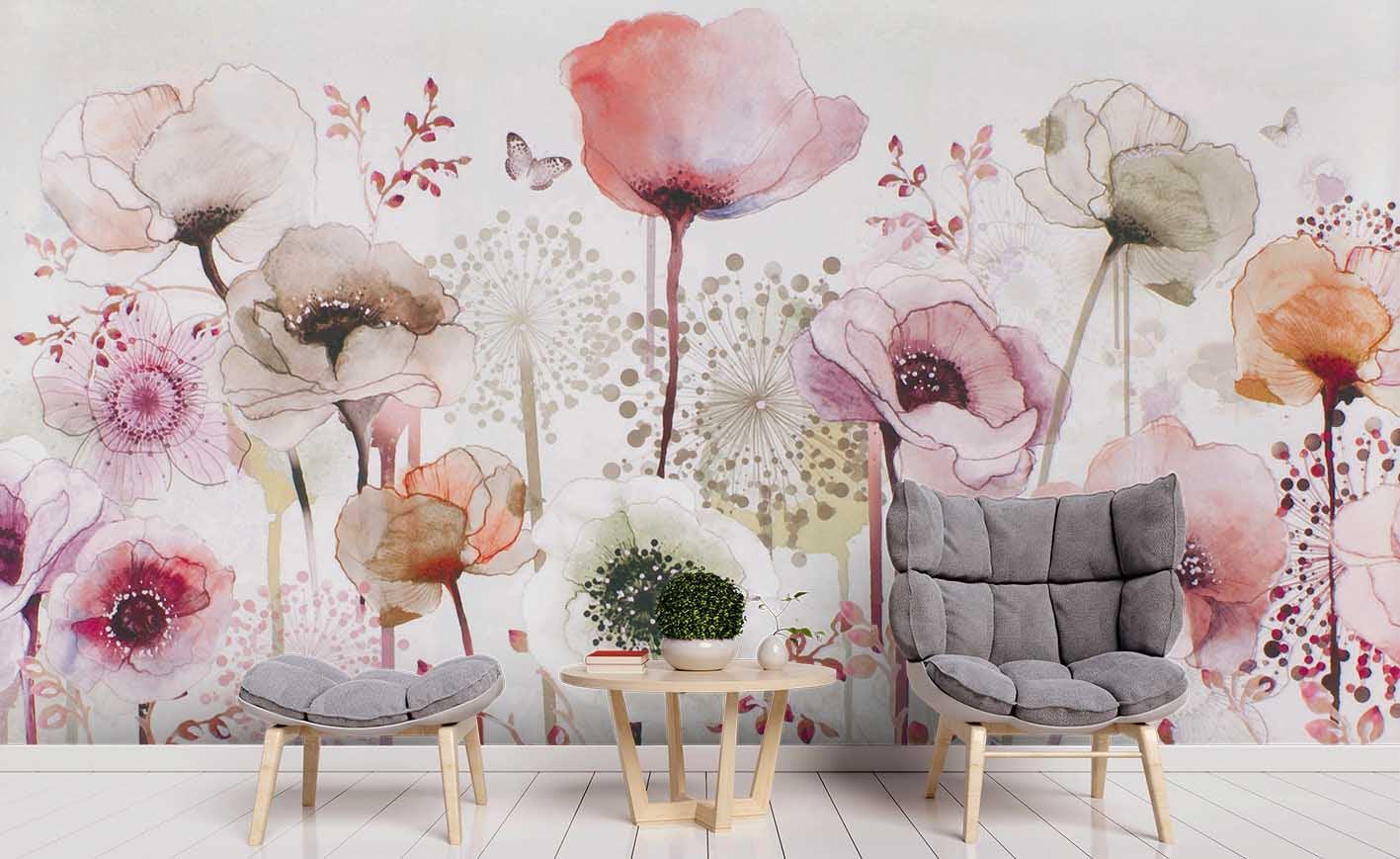 3D Watercolor Floral Wall Mural Wallpaper SF58- Jess Art Decoration