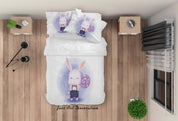 3D White Purple Rabbit Lollipop Quilt Cover Set Bedding Set Duvet Cover Pillowcases SF49- Jess Art Decoration