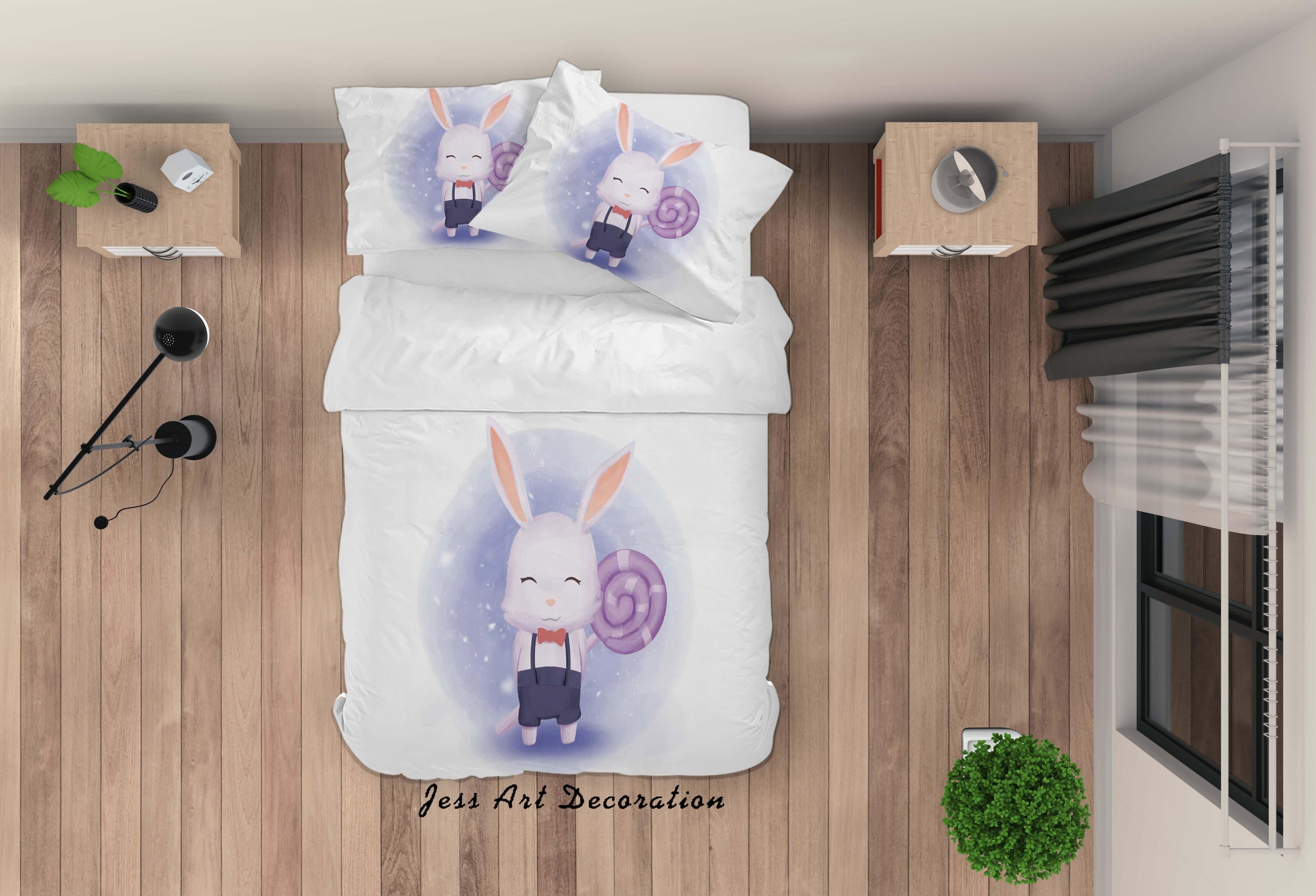 3D White Purple Rabbit Lollipop Quilt Cover Set Bedding Set Duvet Cover Pillowcases SF49- Jess Art Decoration