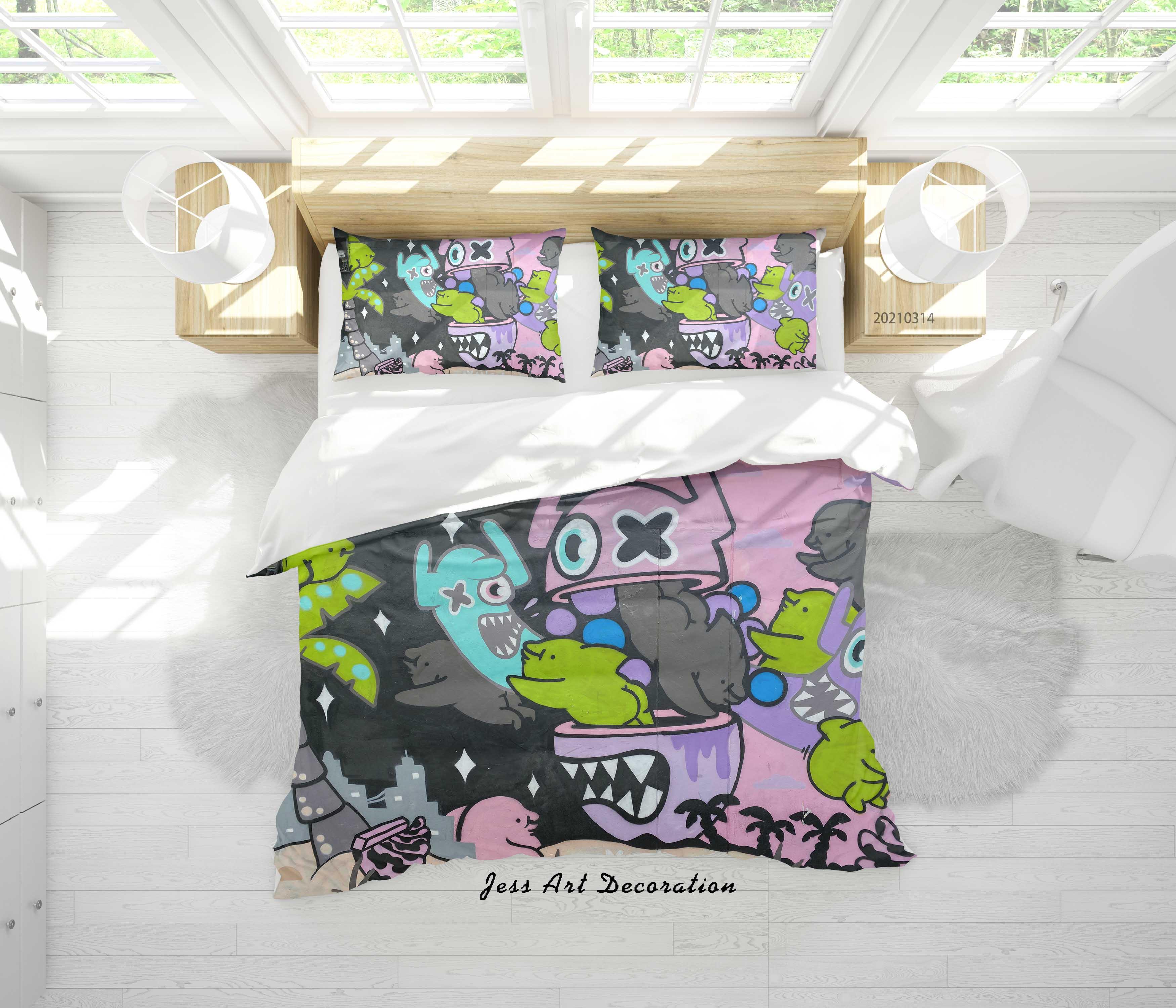 3D Abstract Colored Graffiti Monster Quilt Cover Set Bedding Set Duvet Cover Pillowcases 160- Jess Art Decoration