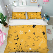 3D Stick Figure Stars Yellow Quilt Cover Set Bedding Set Pillowcases 07- Jess Art Decoration