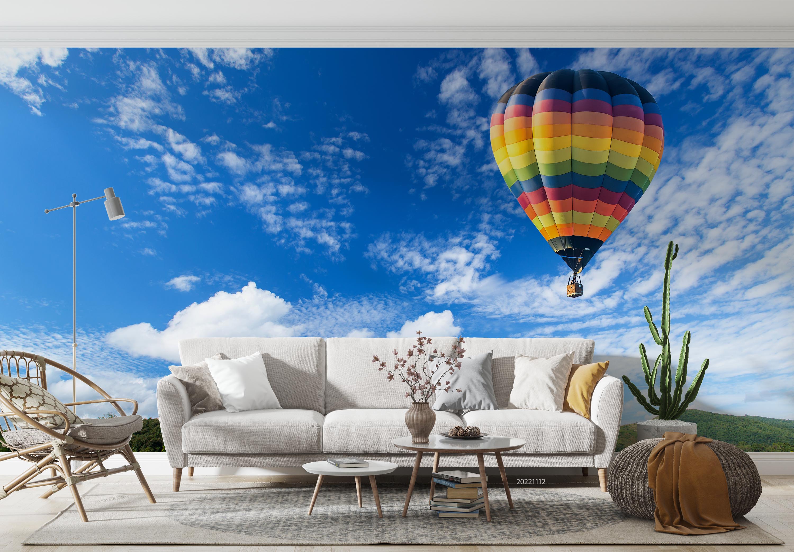 3D Hot Air Balloon Meadow Blue Sky Wall Mural Wallpaper GD 2264- Jess Art Decoration