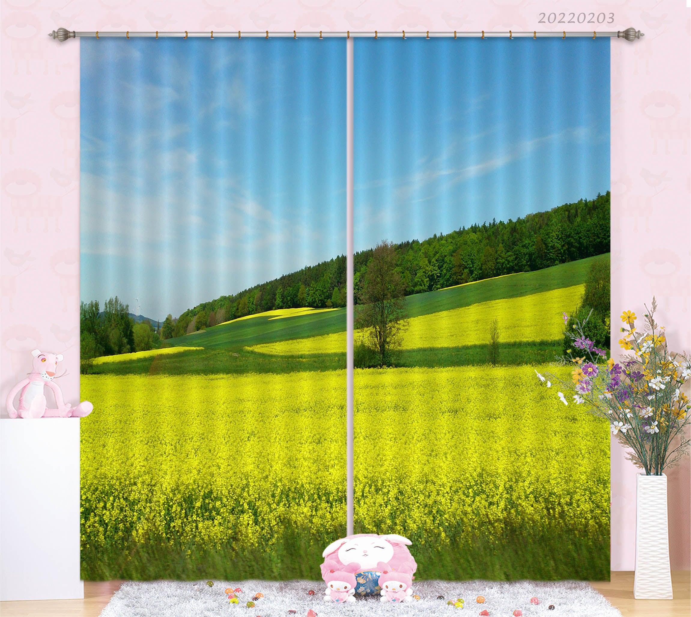 3D Summer Field Rapeseed Green Woods Curtains and Drapes GD 1107- Jess Art Decoration