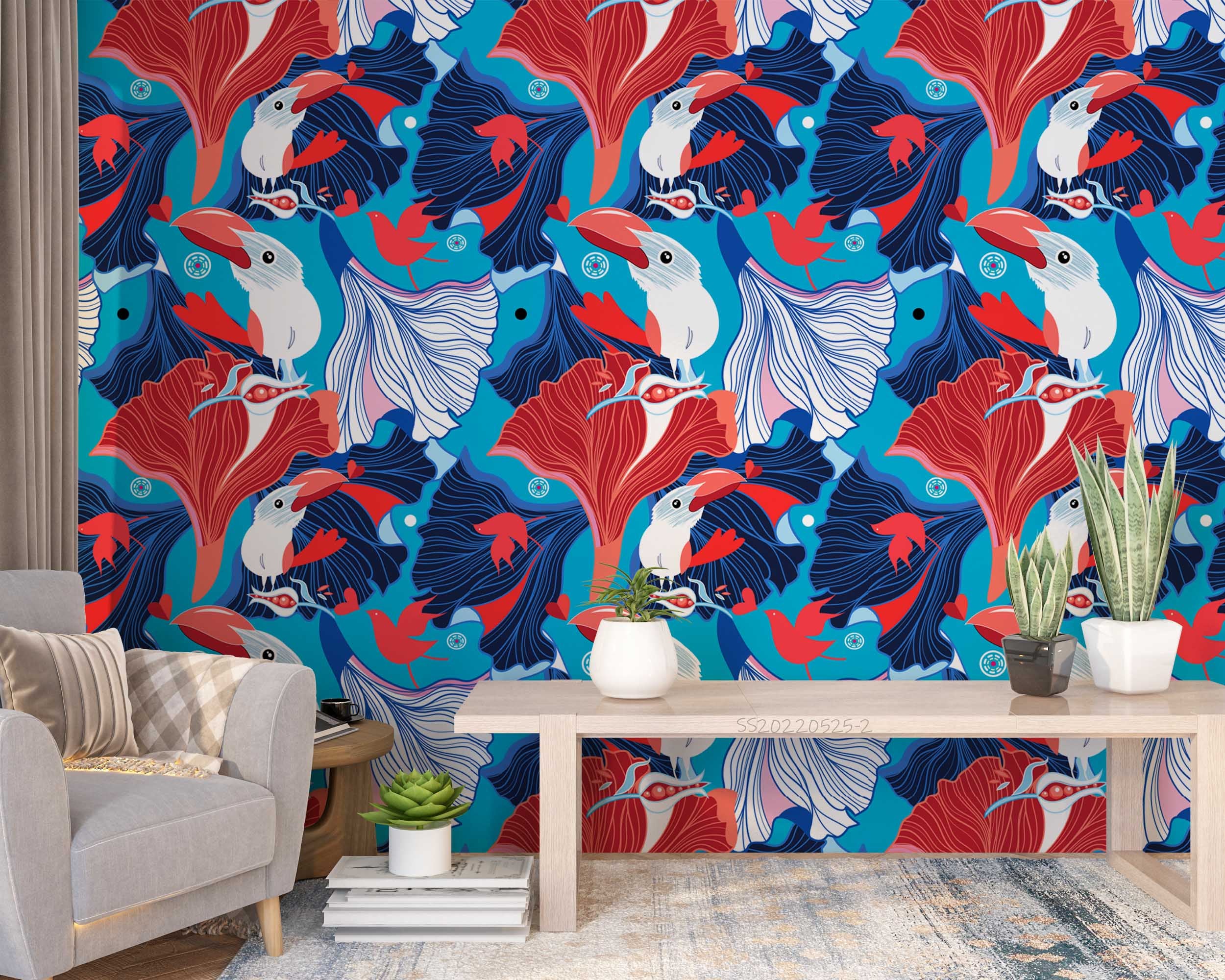 3D  Abstract Bird Pattern Blue Background Wall Mural Wallpaper GD 127- Jess Art Decoration