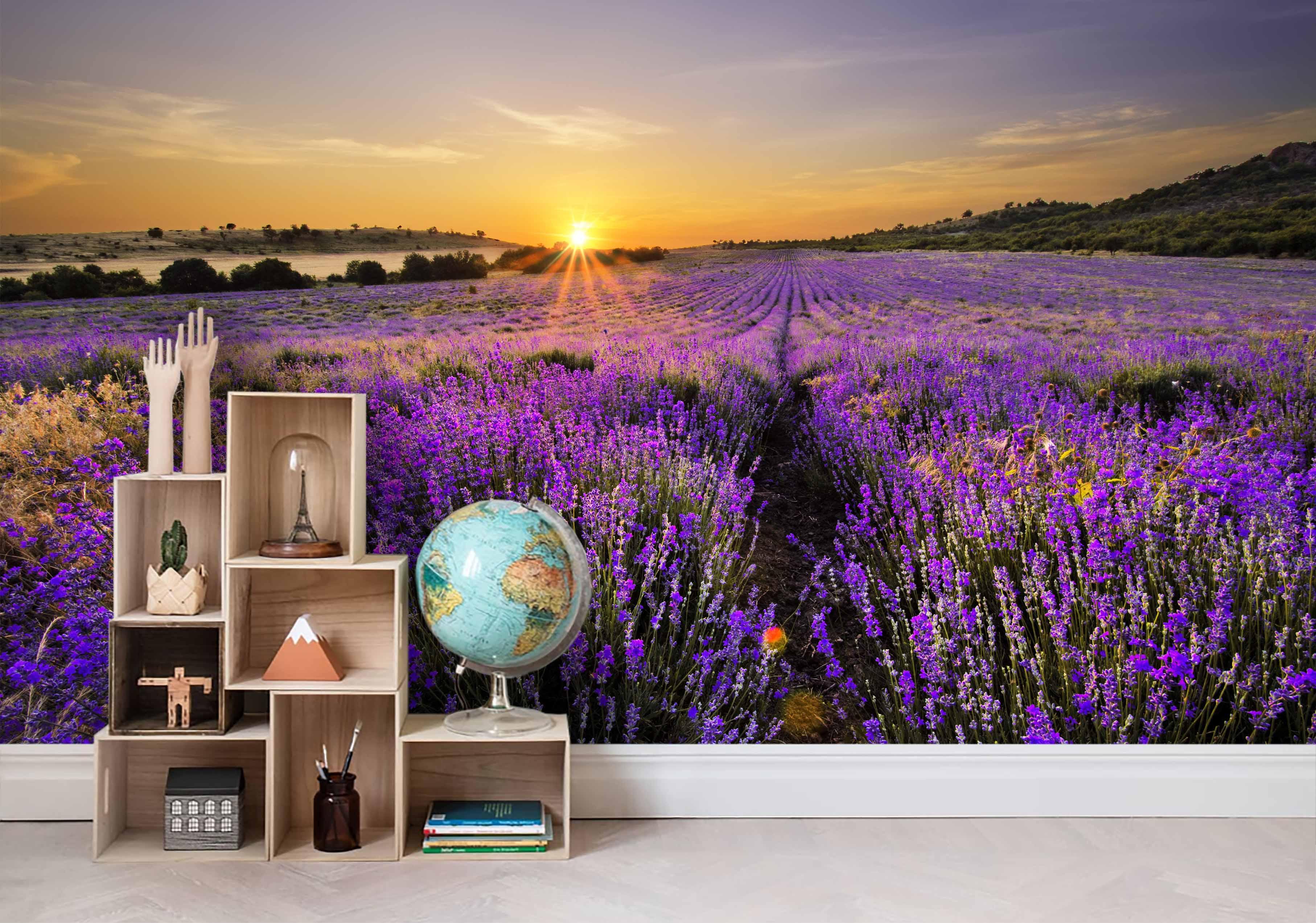 3D Sunrise Purple Fields Wall Mural Wallpaper 8- Jess Art Decoration