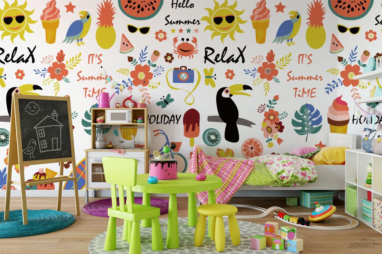 3D Cartoon Sunshine Colorful Floral Animal Wall Mural Wallpaper LXL 1131- Jess Art Decoration