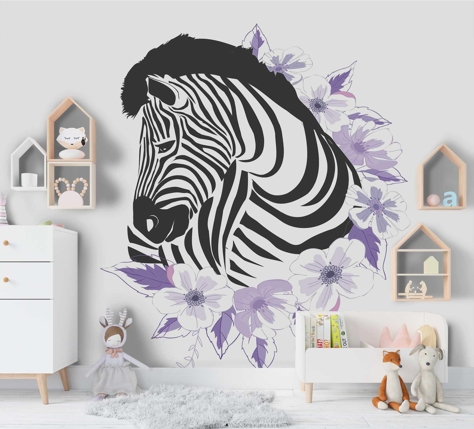 3D Zebra Purple Floral Wall Mural Wallpaper 41 LQH- Jess Art Decoration