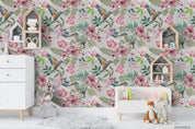 Cartoon Bird Animal Pink Floral Partten Plant Wall Mural Wallpaper LXL- Jess Art Decoration