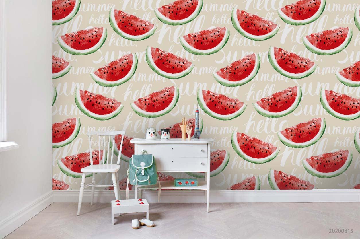 3D Watercolour Watermelon Fruity Wall Mural Wallpaper LXL 1028- Jess Art Decoration
