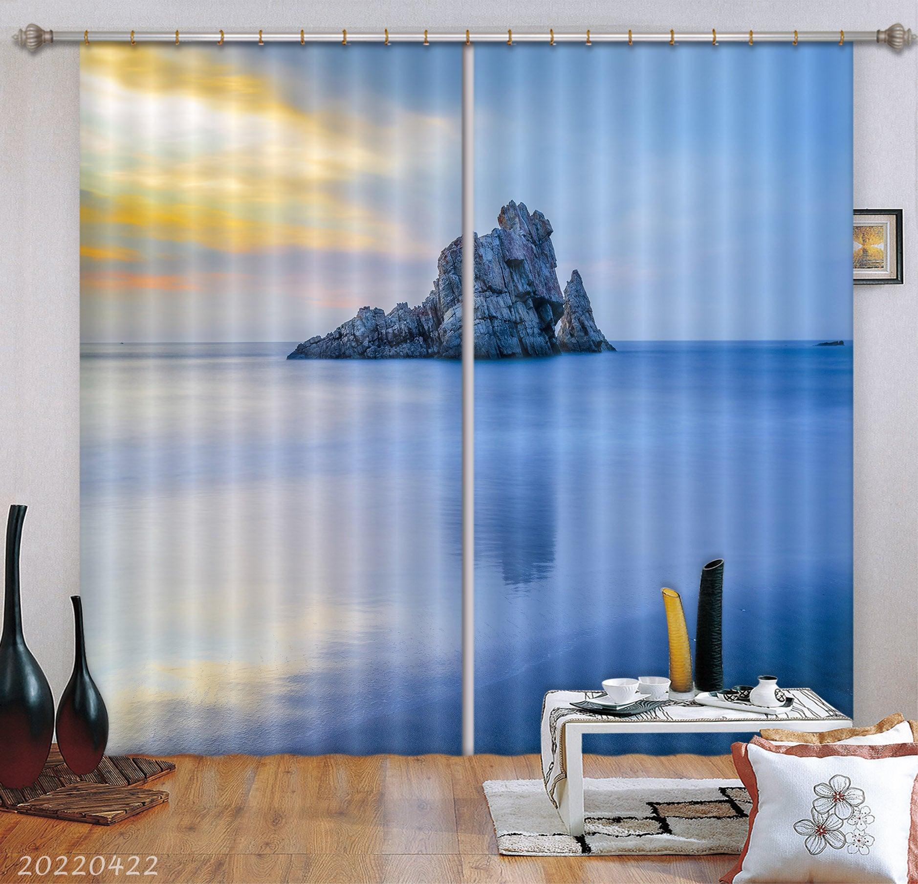 3D Landscape Ocean Rock Island Sunrise Curtains and Drapes GD 4238- Jess Art Decoration