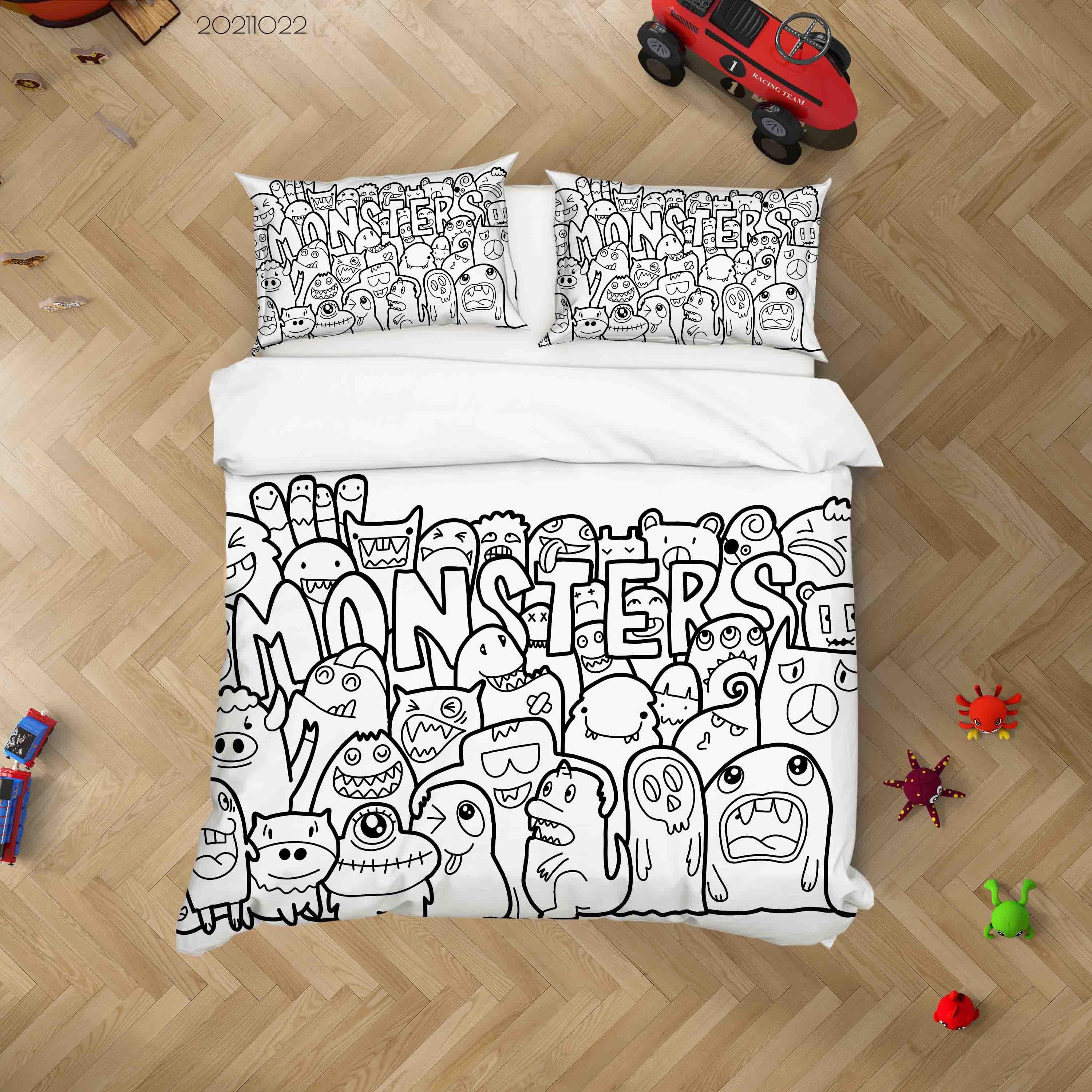 3D Abstract Ghost Doodle Quilt Cover Set Bedding Set Duvet Cover Pillowcases 68- Jess Art Decoration