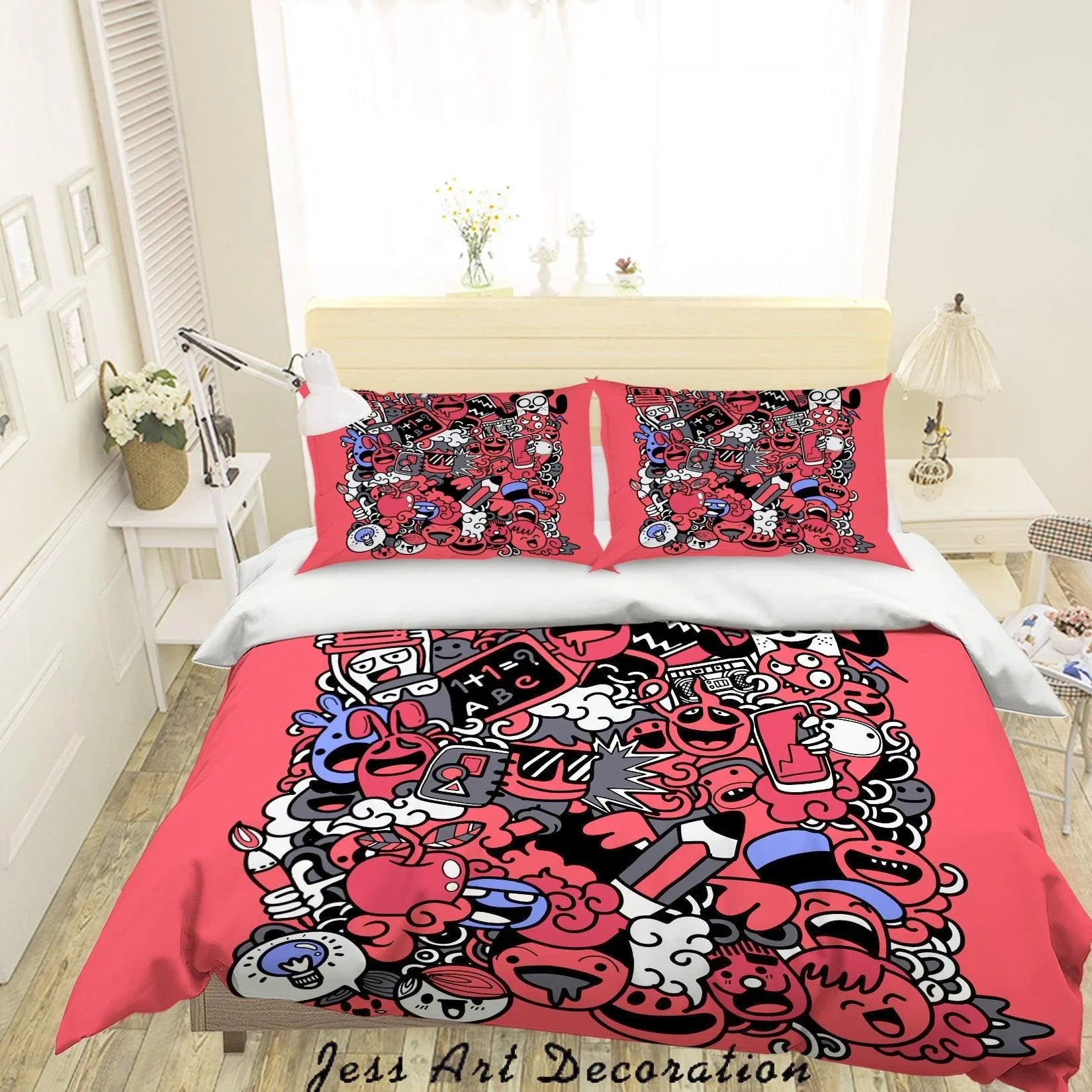 3D Graffiti Colorful Monster Pink Quilt Cover Set Bedding Set Duvet Cover Pillowcases LXL- Jess Art Decoration