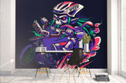 3D Abstract Skull Motorcycle Racer Wall Mural Wallpaper 247- Jess Art Decoration