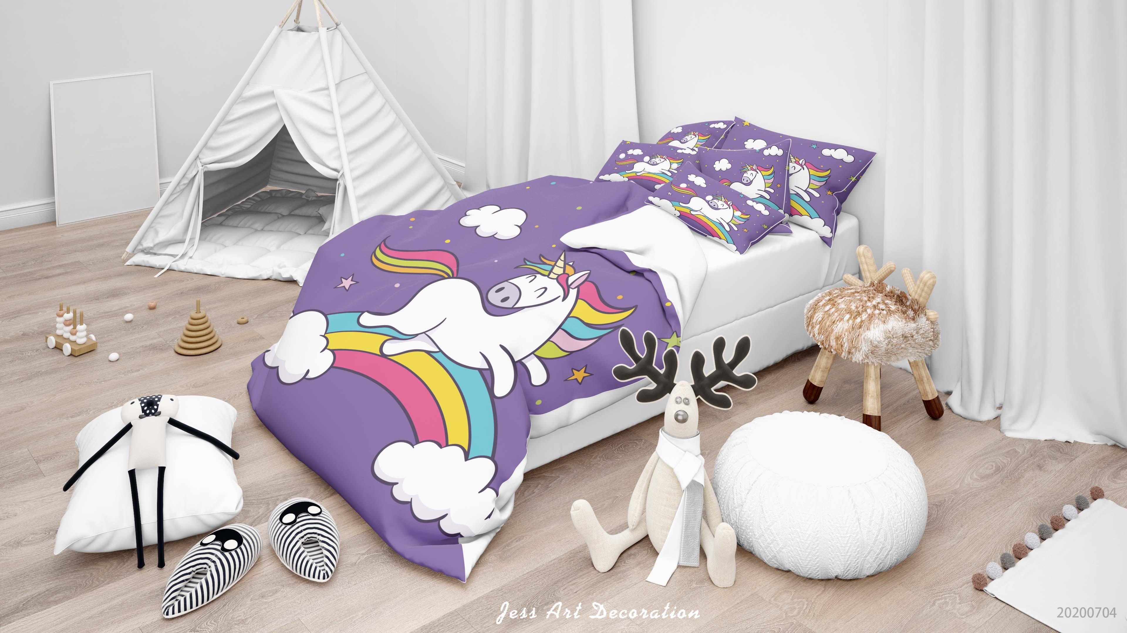 3D Purple Unicorn Rainbow Quilt Cover Set Bedding Set Duvet Cover Pillowcases SF30- Jess Art Decoration