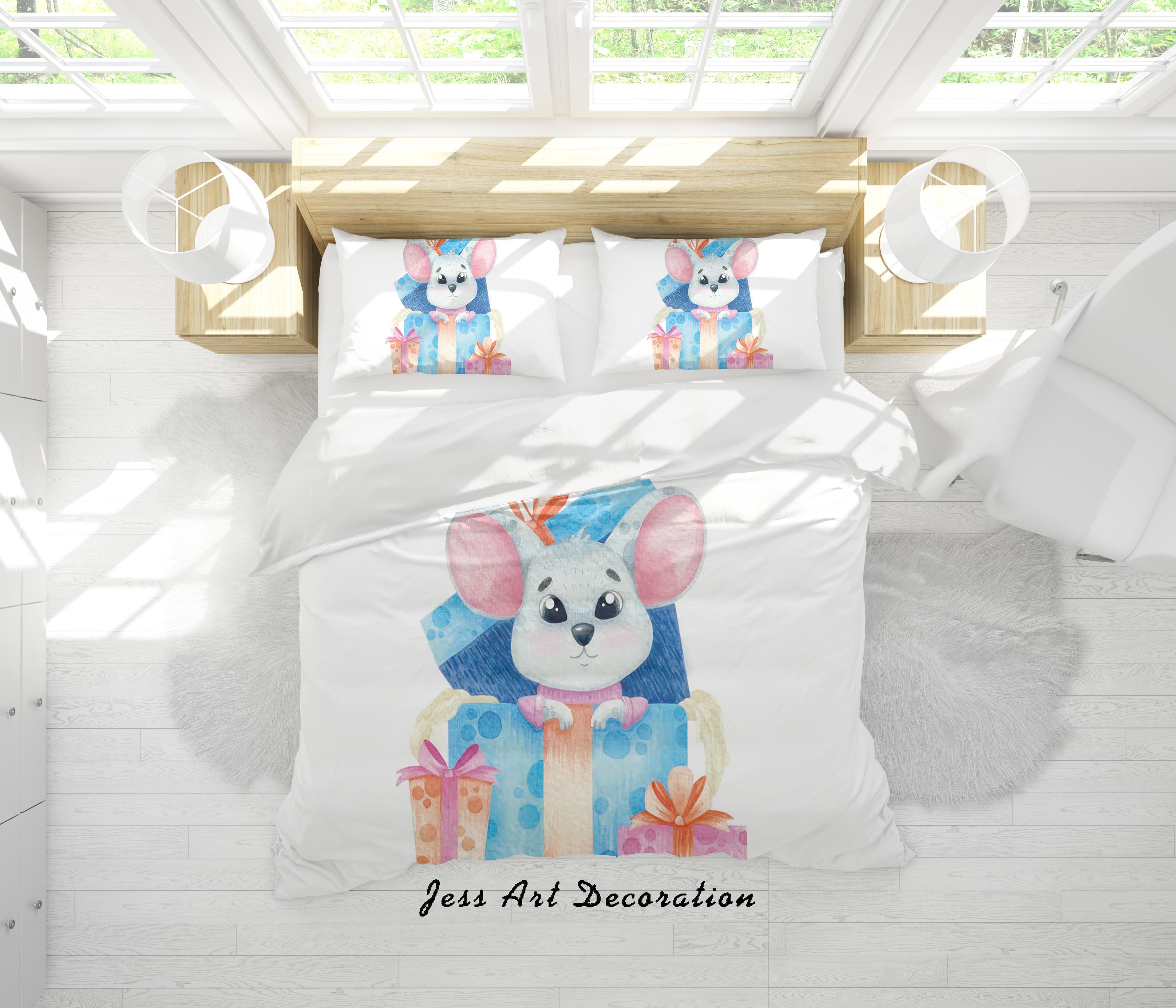 3D White Mouse Gift Quilt Cover Set Bedding Set Duvet Cover Pillowcases SF17- Jess Art Decoration