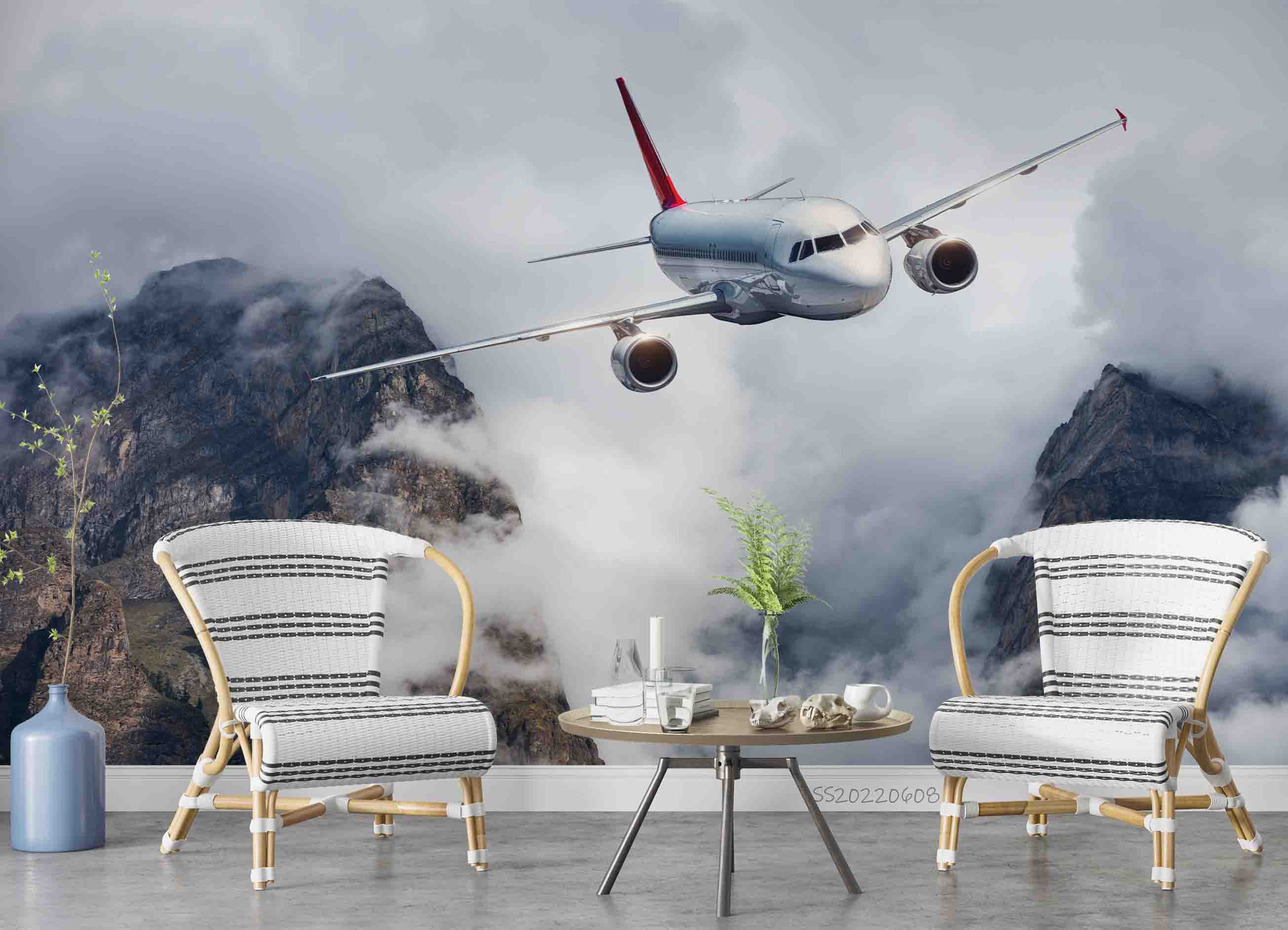 3D Sky Airplane Mountain Cloud Fog Wall Mural Wallpaper GD 541- Jess Art Decoration