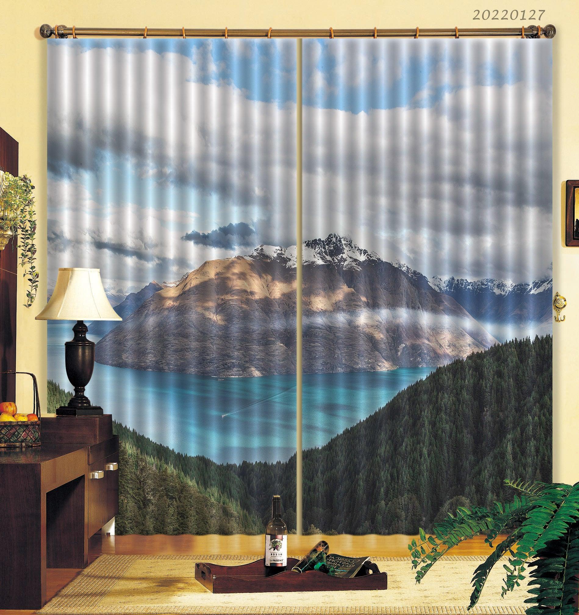 3D River Snow Mountain Wood Scenery Curtains and Drapes GD 1413- Jess Art Decoration