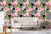 3D Hand Sketching Pink Floral Geometric Bird Wall Mural Wallpaper LXL 1333- Jess Art Decoration